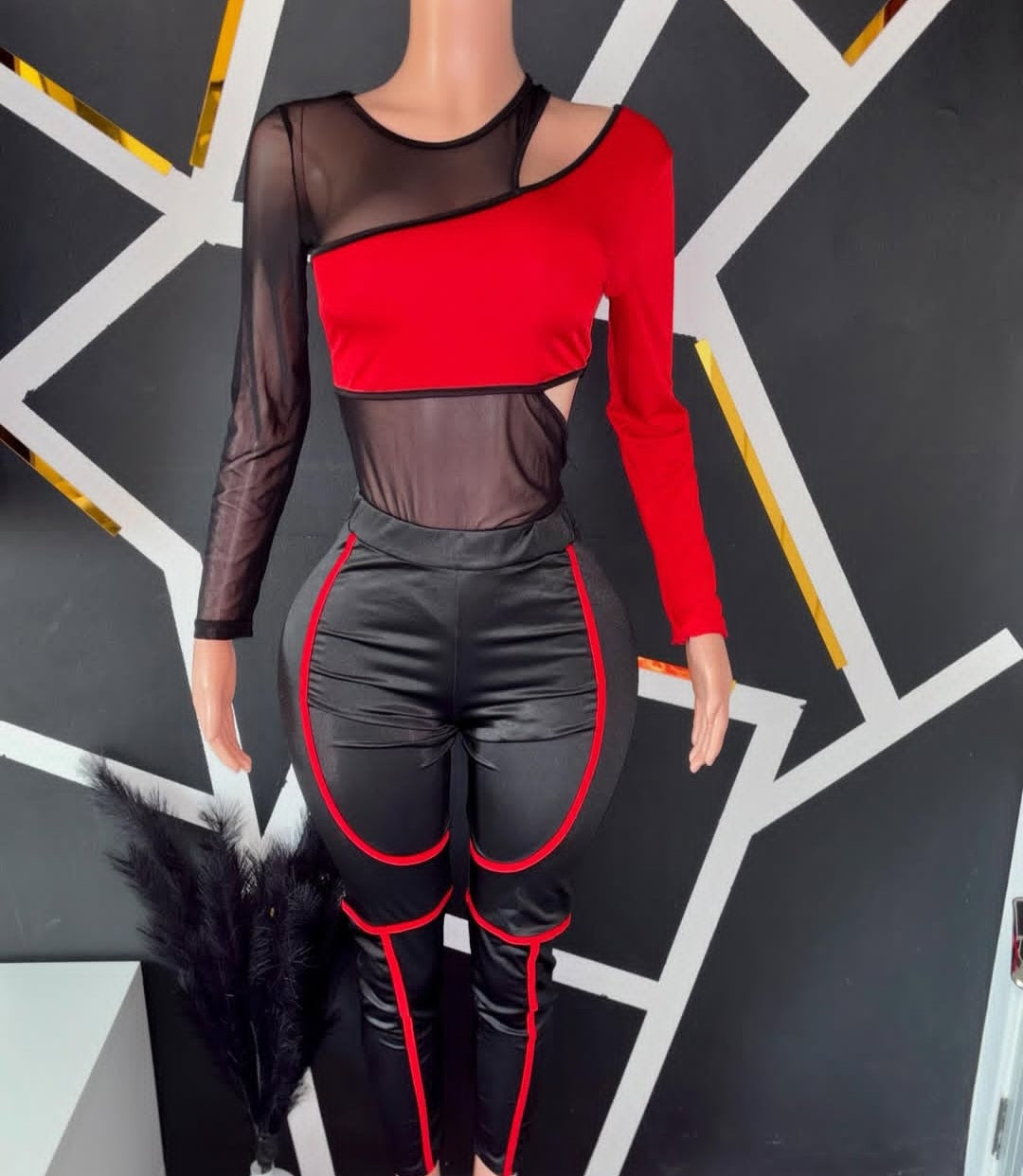 Red and Black Racers Pants Set