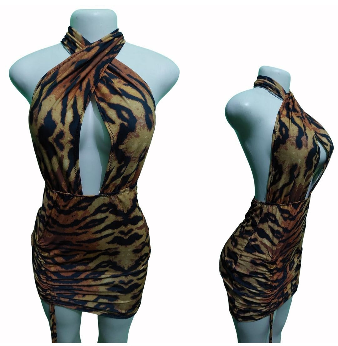 Animal print backless dress