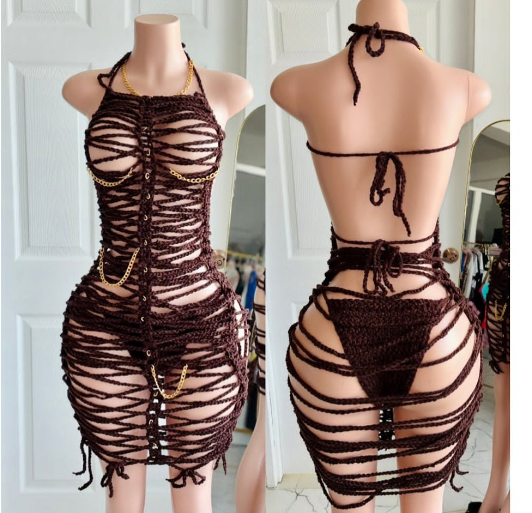 Brown Crochet Dress