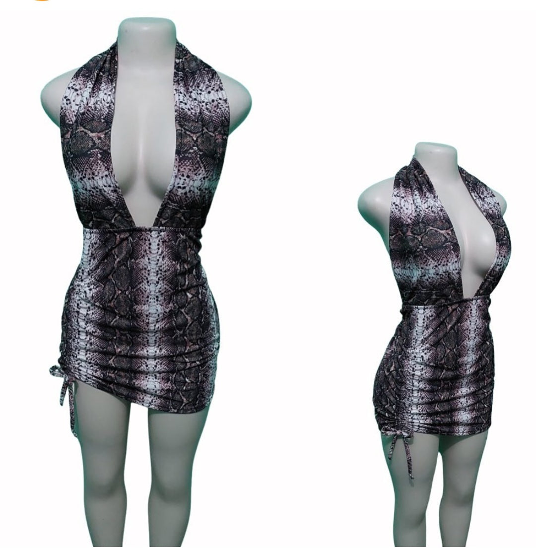 Snake print backless dress