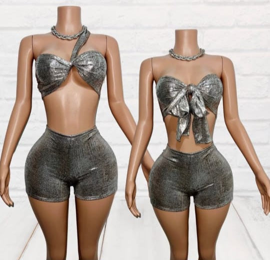 Metallic multi tie shorts set