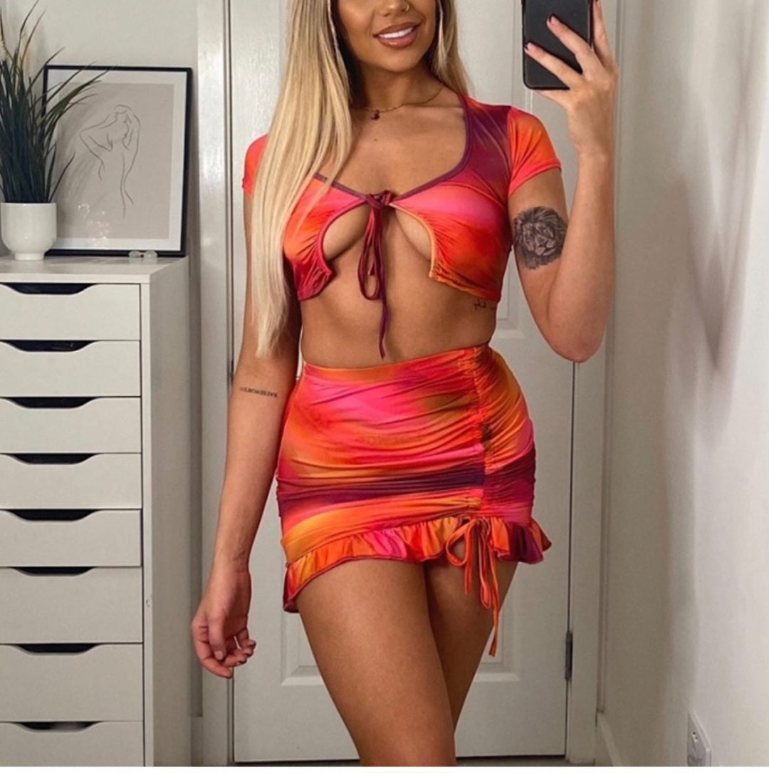 Tropical ruffled Skirt set