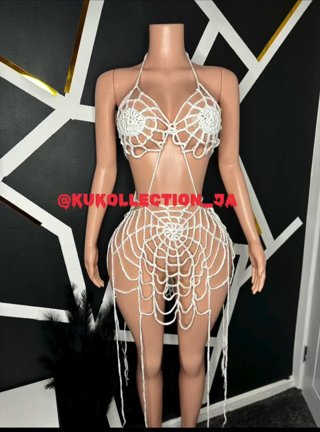 White crochet spider web dress