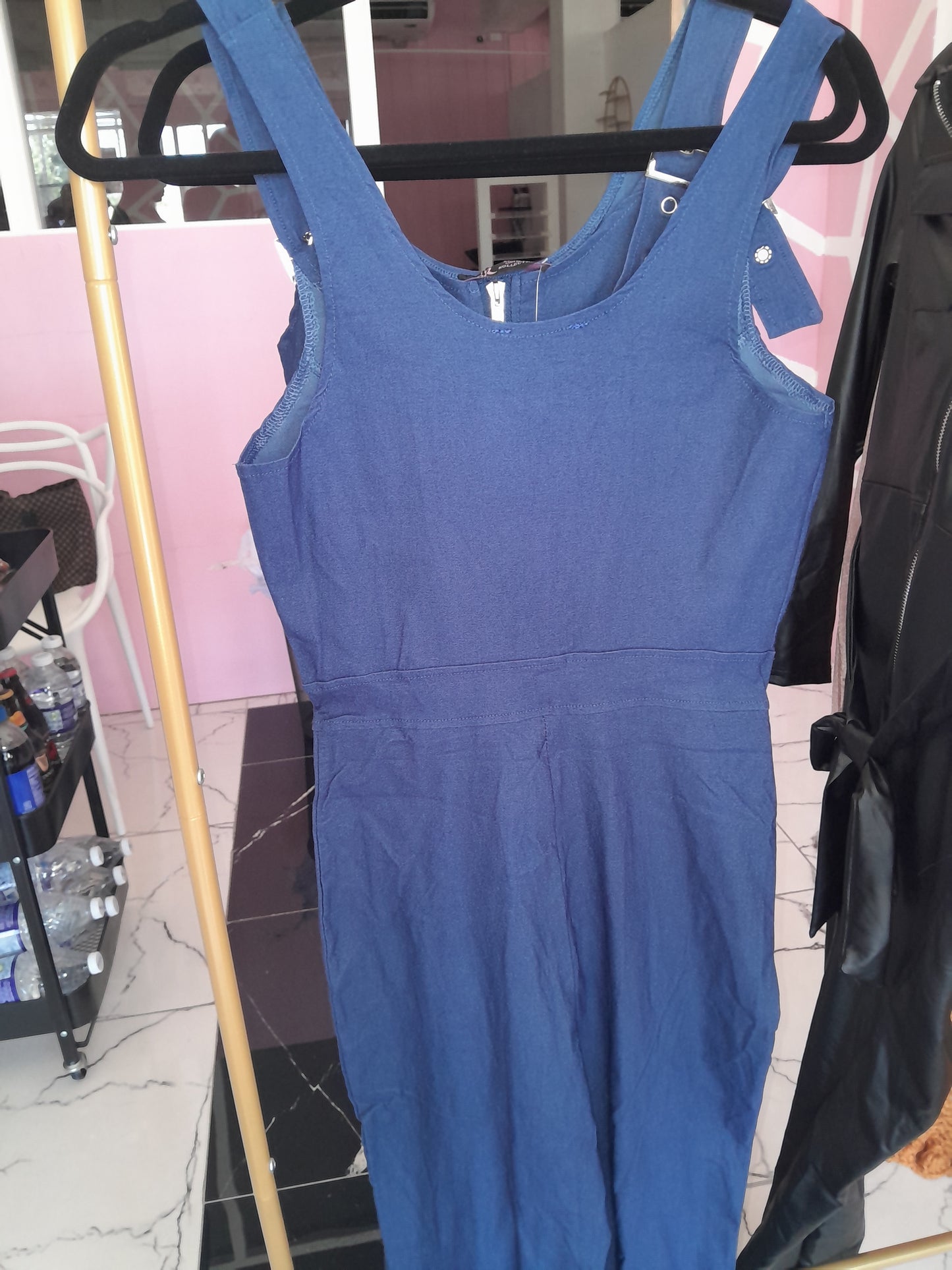 Blue Jeans Zipper Jumpsuit with Belt