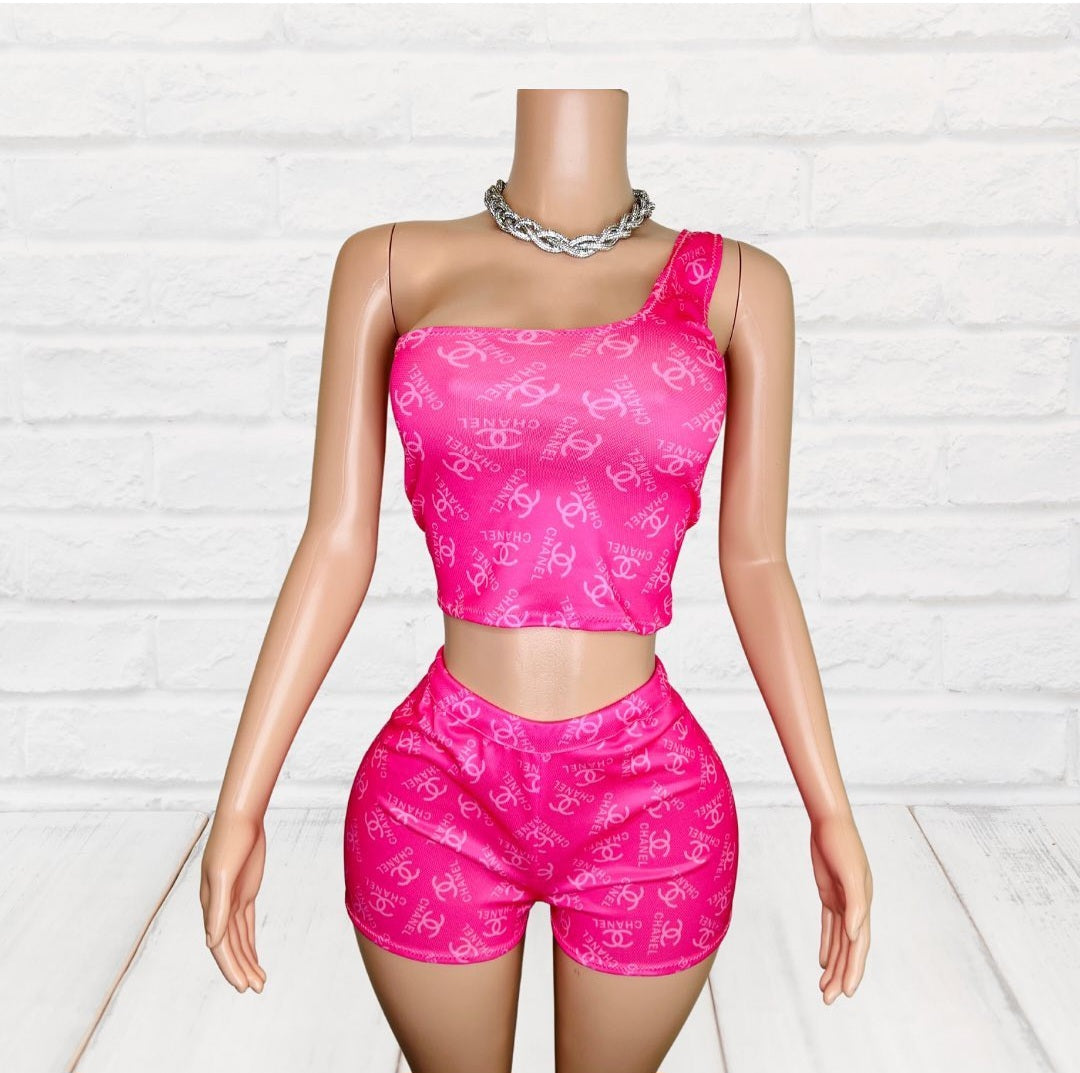 Pink Chanel shorts set