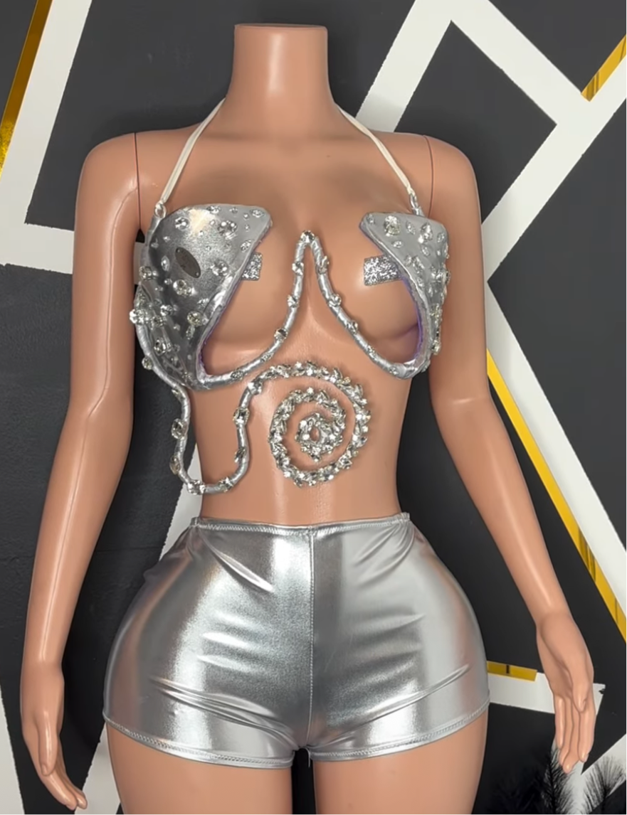 2 Piece Silver Wire Bra Set