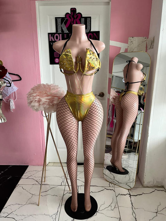 Gold 2 Piece Wired Bra Set